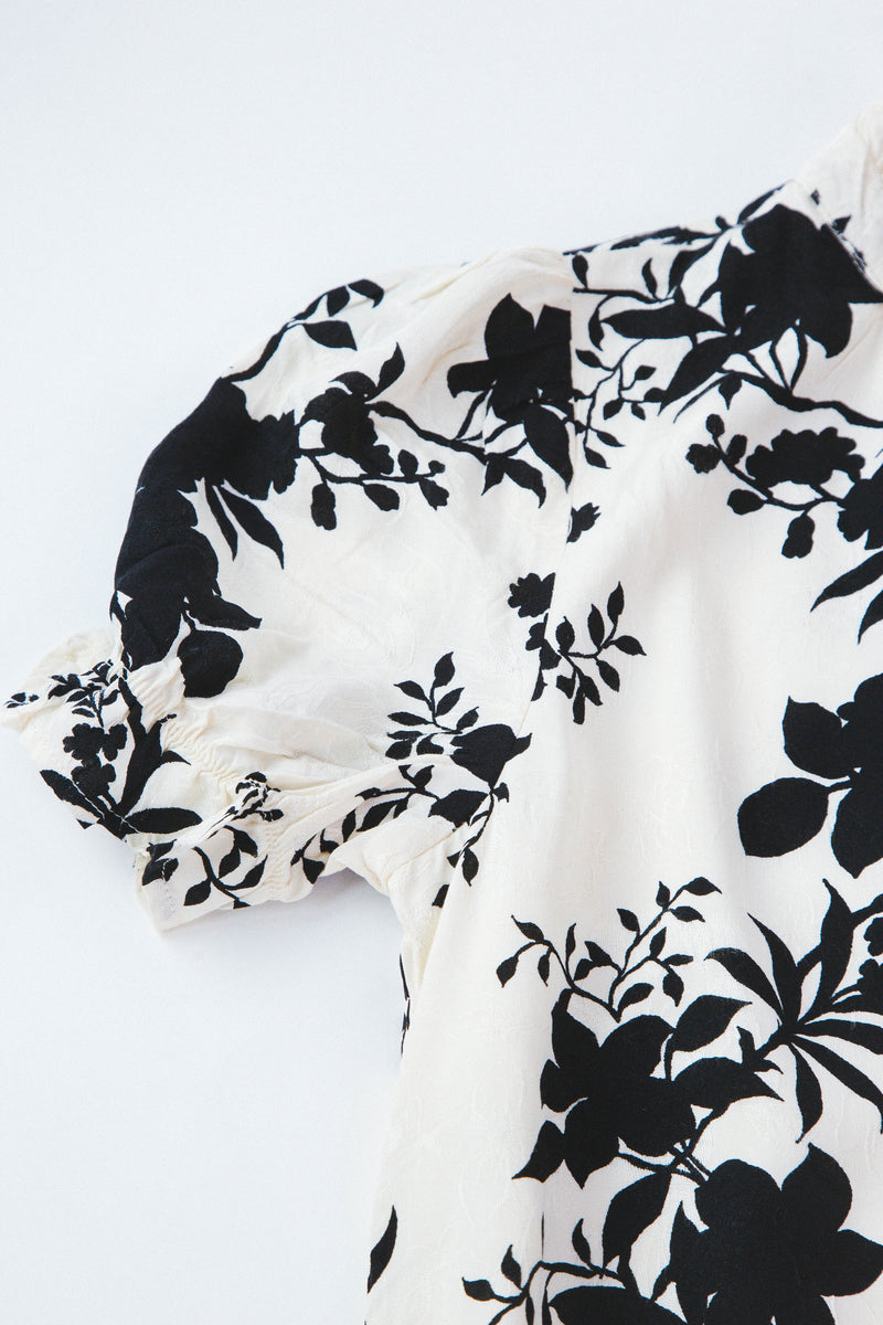 Allyson Floral Dress, Off White/Black