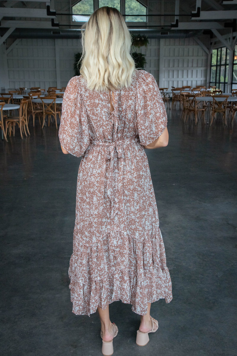 Amia Ditsy Floral Maxi Dress, Brown/Ivory Floral