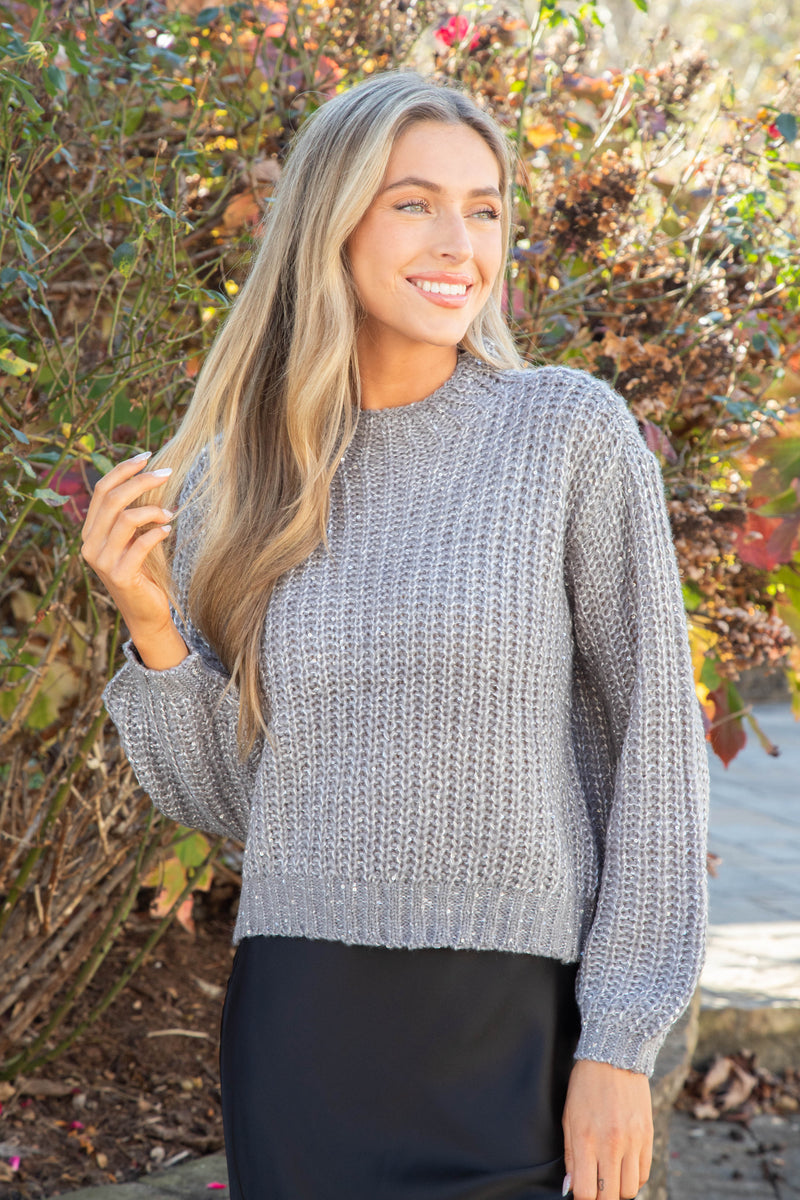 Martina Sequined Sweater, Heather Grey | Steve Madden