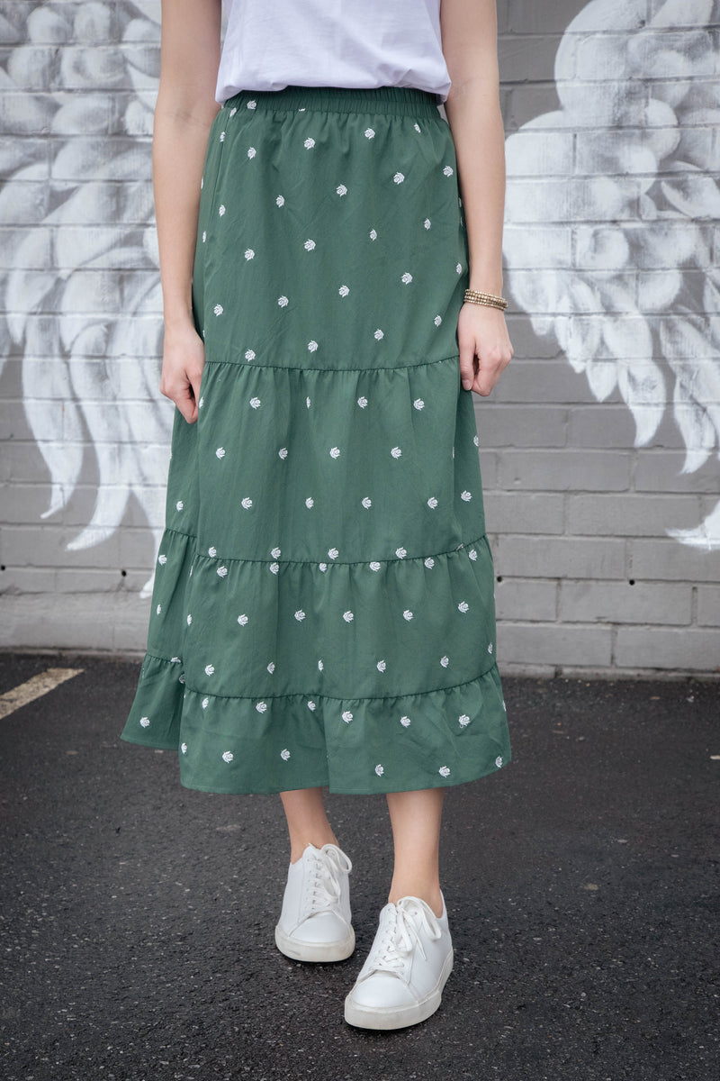 Azra Embroidered Maxi Skirt, Dark Green