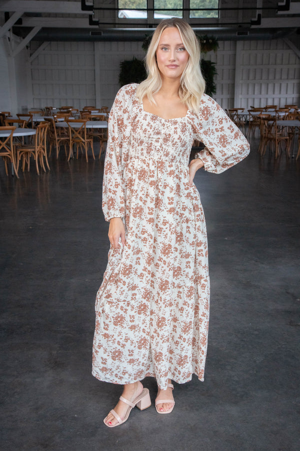 Vada Floral Midi Dress, Brown Multi