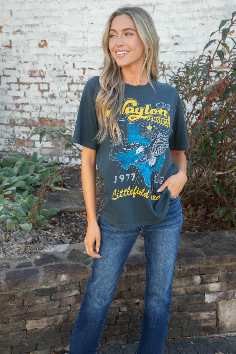 Waylon Jennings Littlefield TX Tee, Vintage Black | Daydreamer