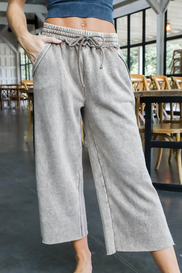 Clare Acid Wash Palazzo Sweatpants, Mocha