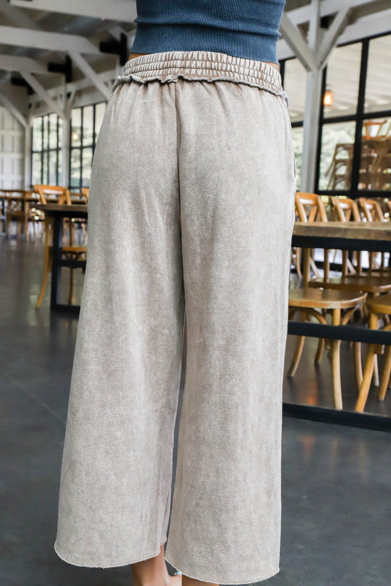 Clare Acid Wash Palazzo Sweatpants, Mocha