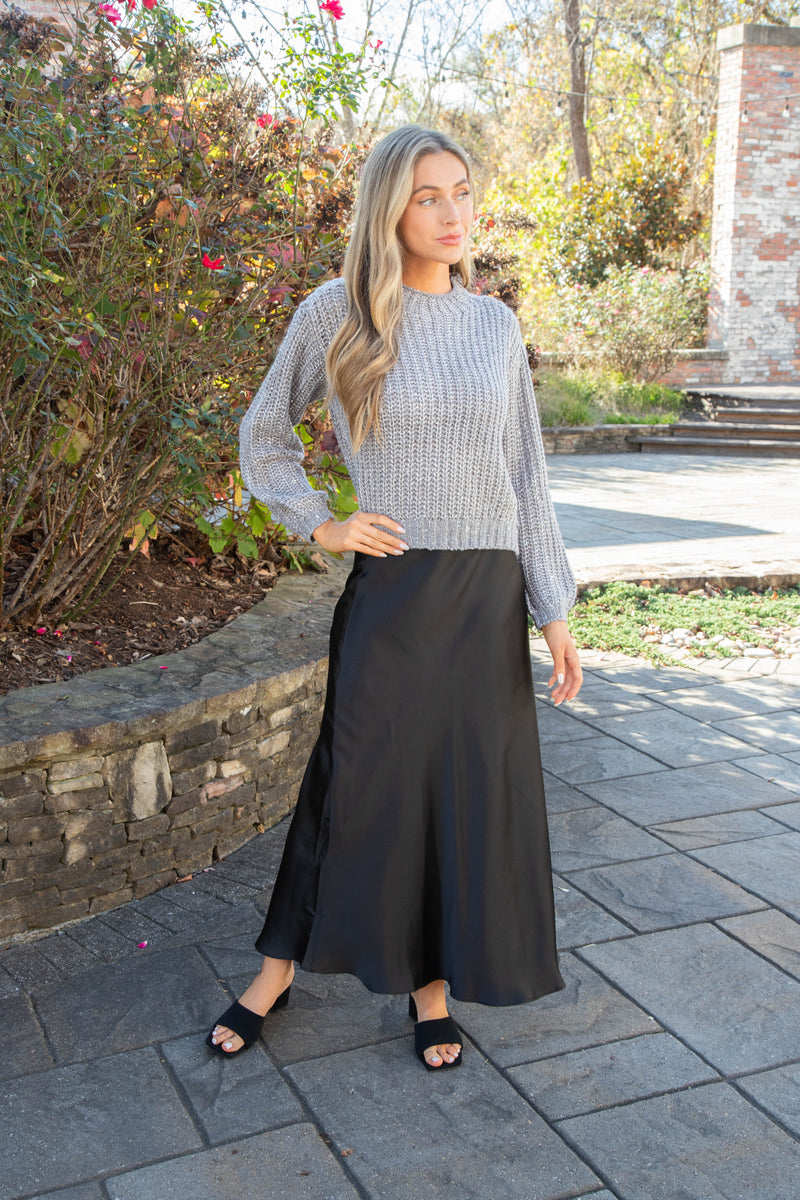 Jeannie Satin Maxi Skirt, Black | Steve Madden