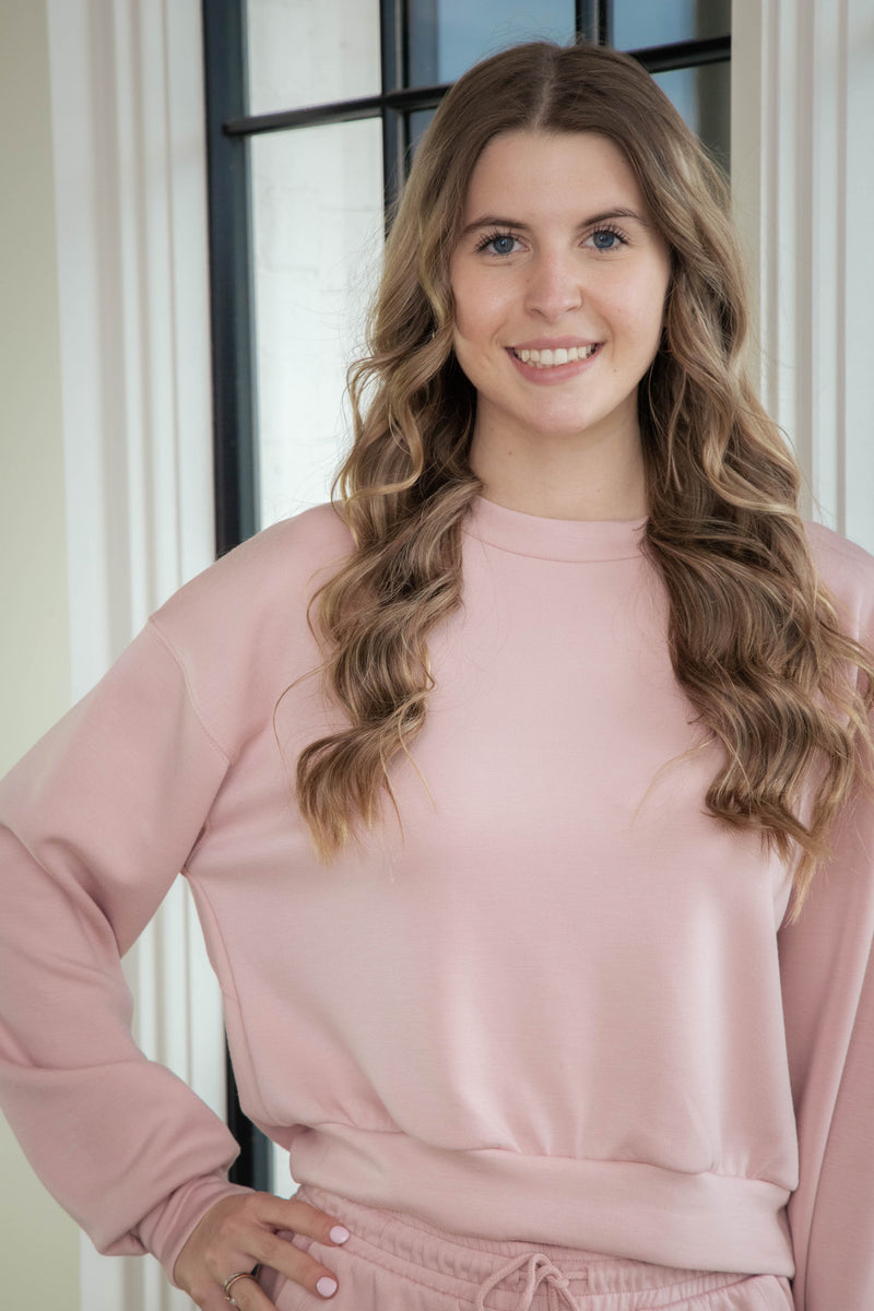 Melanie Crew Neck Sweatshirt, Pink Stone