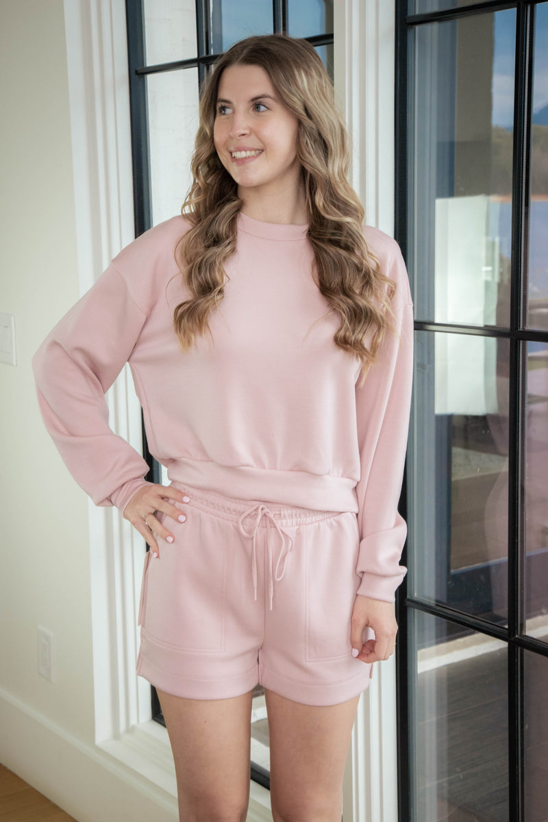 Melanie Crew Neck Sweatshirt, Pink Stone