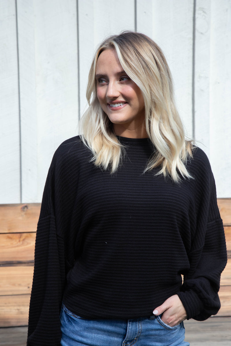 On A Stroll Crew Neck Top, Black | Sadie & Sage