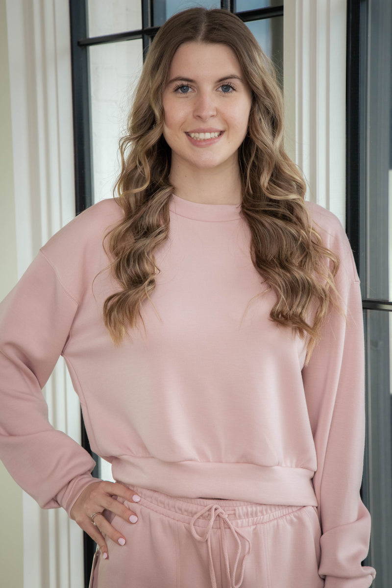 Melanie Crew Neck Sweatshirt, Pink Stone