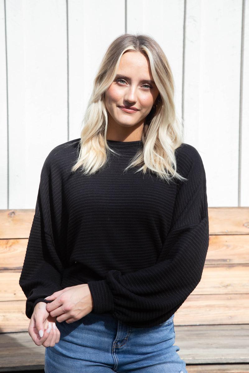 On A Stroll Crew Neck Top, Black | Sadie & Sage