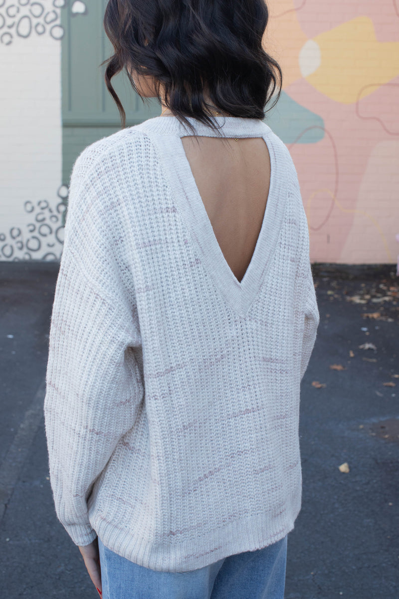 Cozy V-Back Sweater, Coconut Smoke | Sanctuary