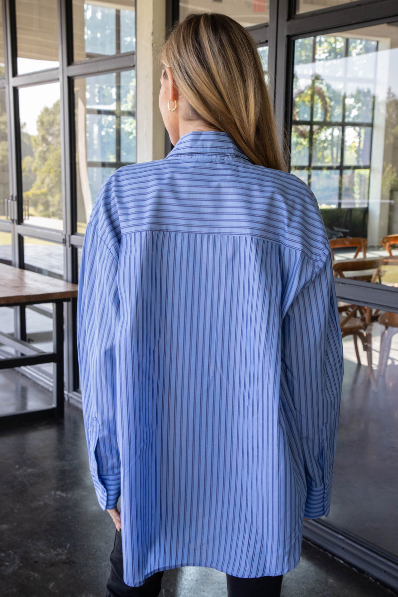 Ellen Pinstripe Button Down Shirt, Blue