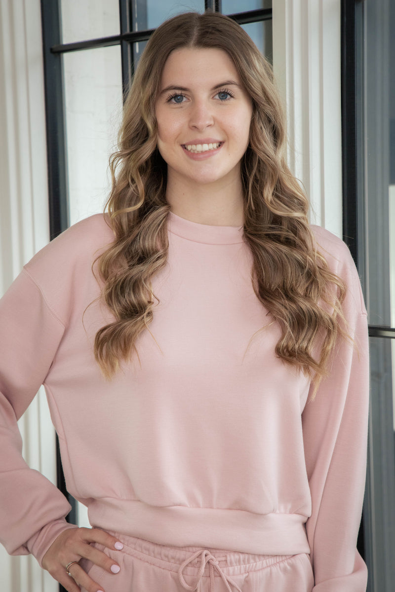 Melanie Crew Neck Sweatshirt, Pink Stone