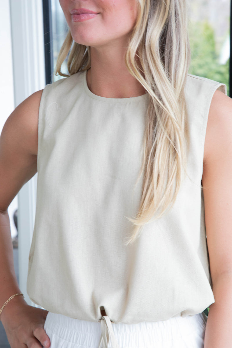 Charlie Washed Sleeveless Top, Light Taupe