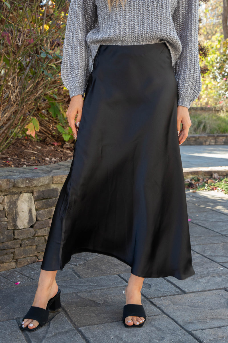 Jeannie Satin Maxi Skirt Black Steve Madden North Main Clothing Company