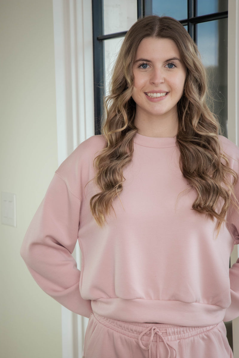 Melanie Crew Neck Sweatshirt, Pink Stone