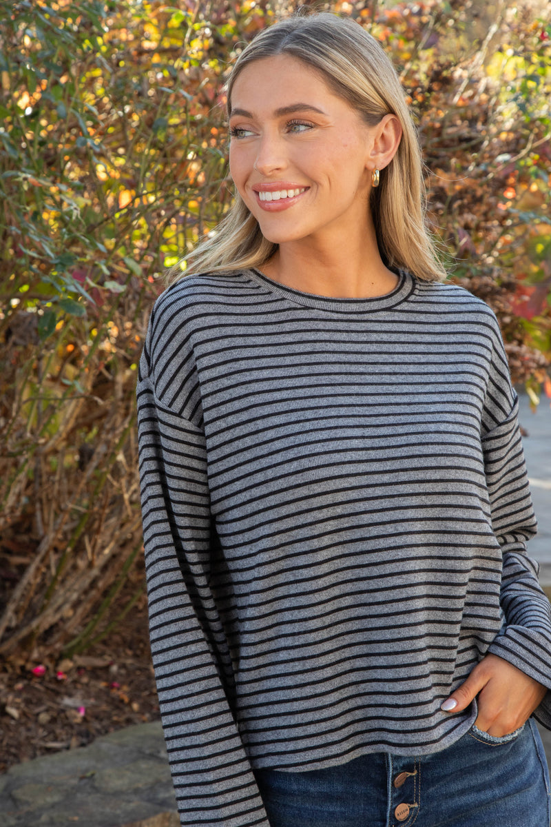 Textured Ottoman Striped Popover, Heather Grey/Black | Sanctuary