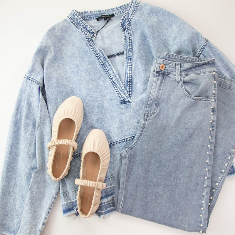 Kathleen Fray Hem Top, Denim