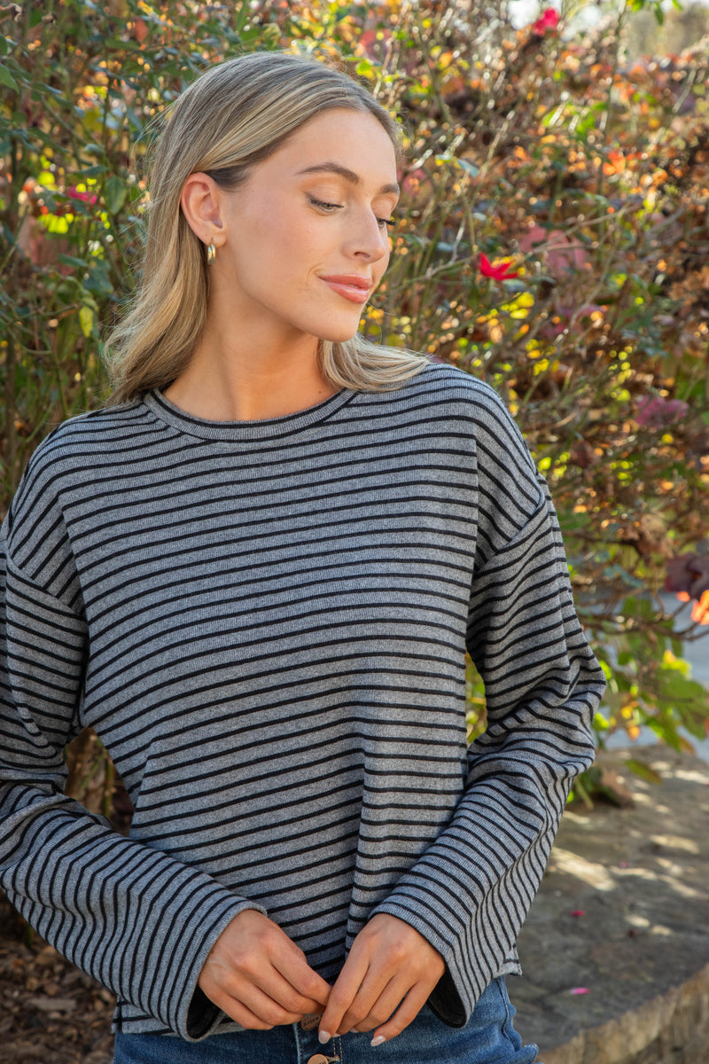 Textured Ottoman Striped Popover, Heather Grey/Black | Sanctuary