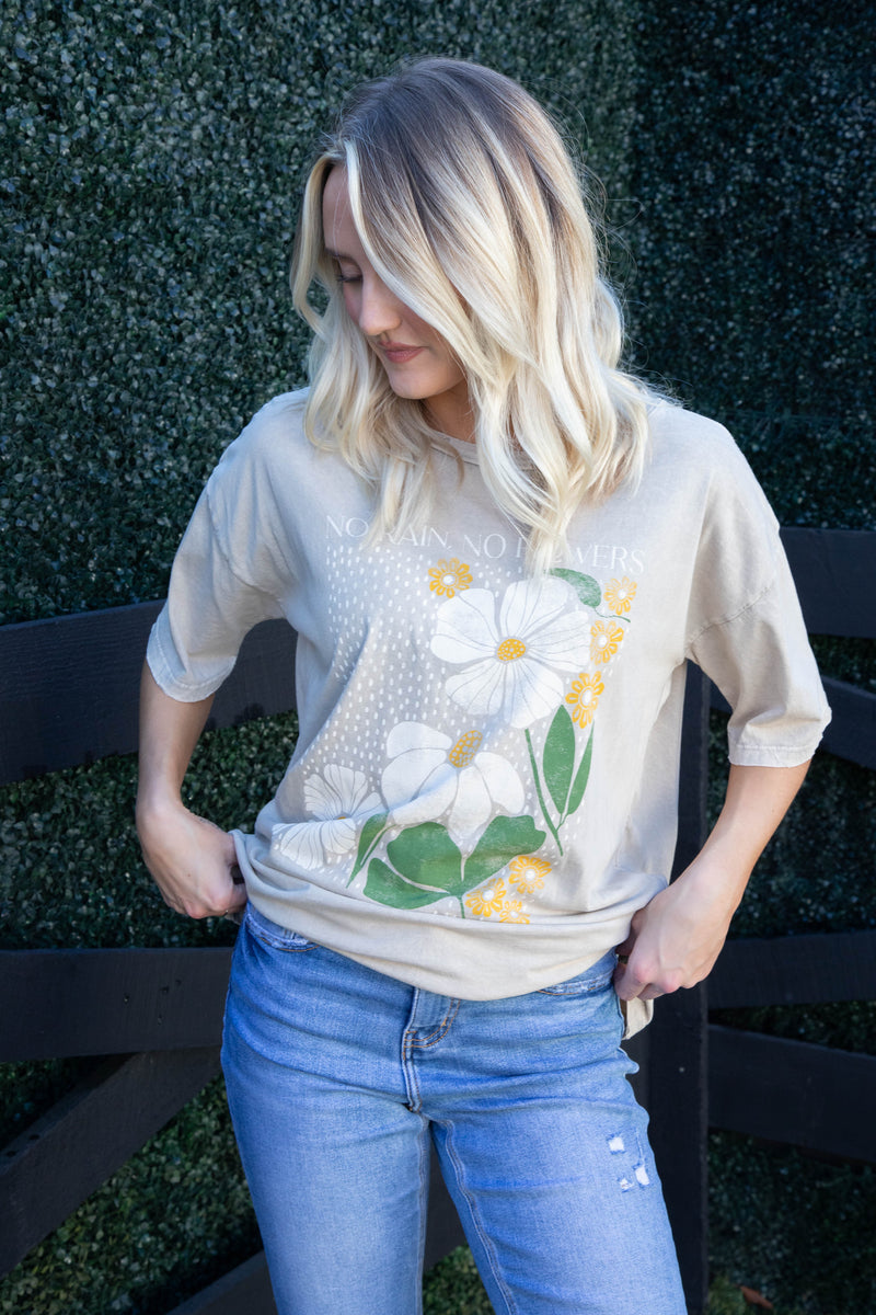 No Rain No Flowers Graphic Tee, Mineral Sand