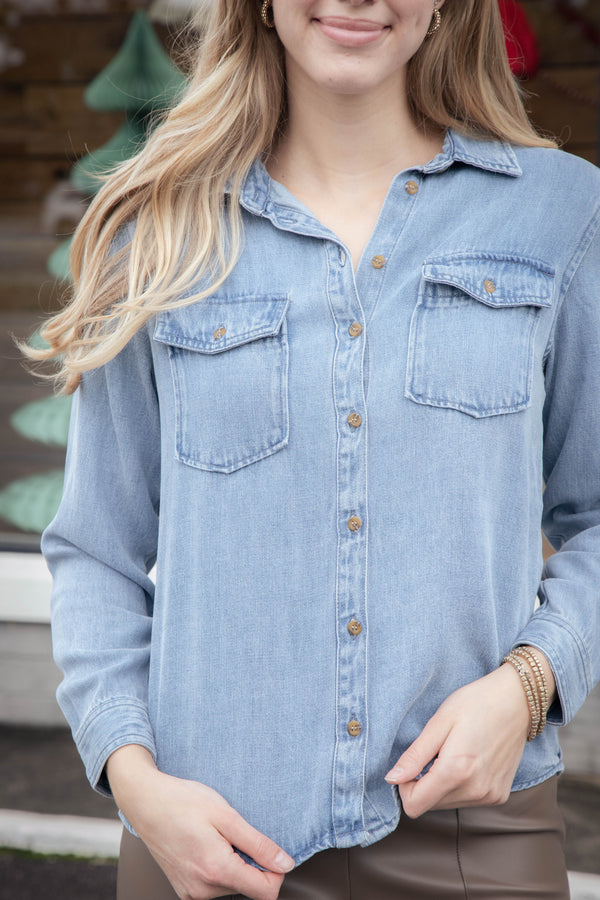 William Button Down Denim Shirt, Light Skyfall | Velvet Heart