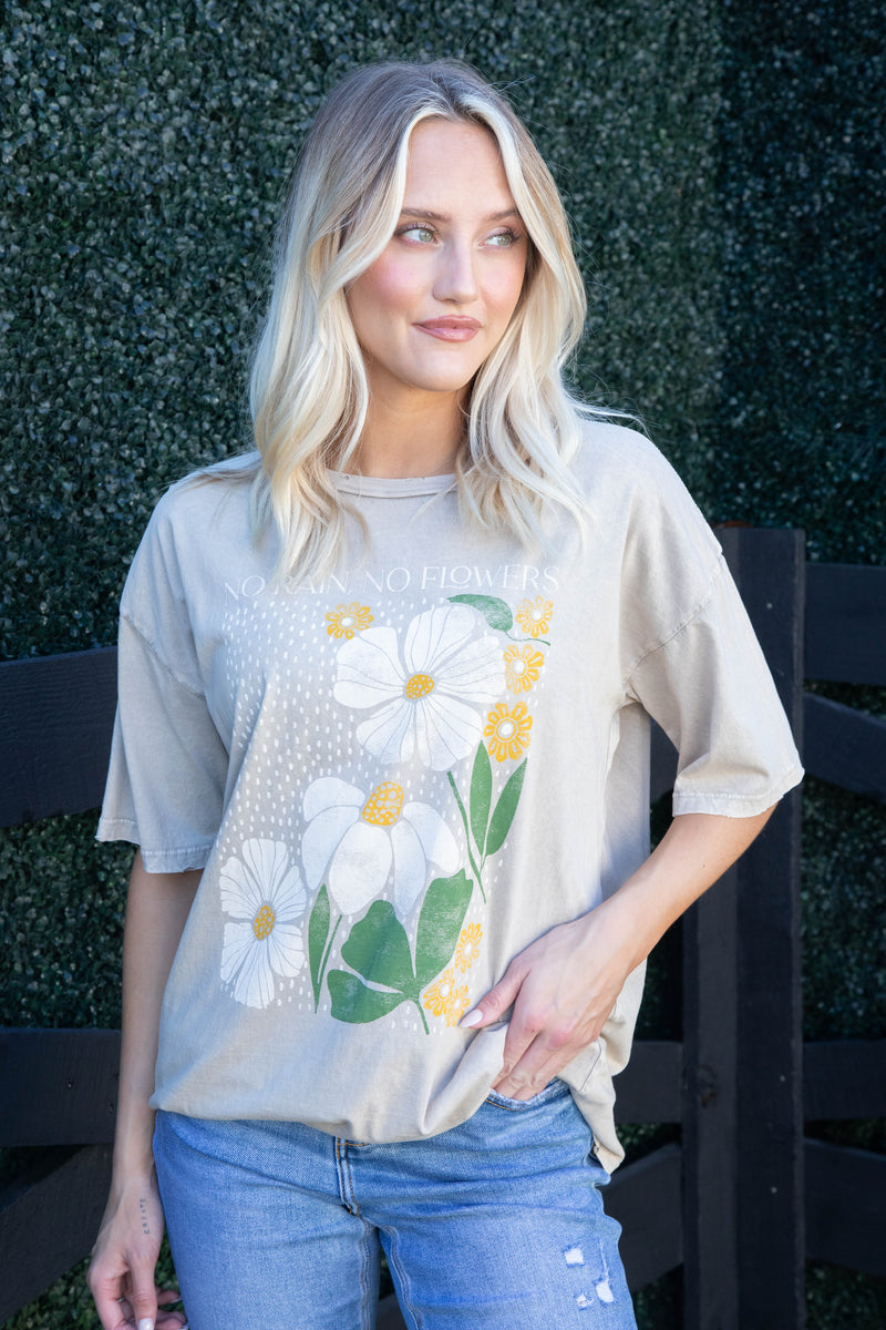 No Rain No Flowers Graphic Tee, Mineral Sand