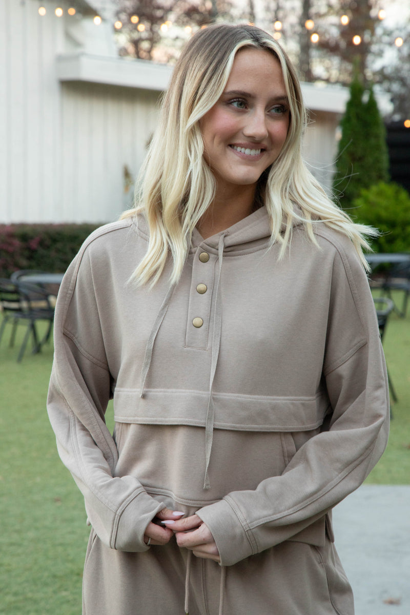 Casey Button Neck Sweatshirt, Mocha