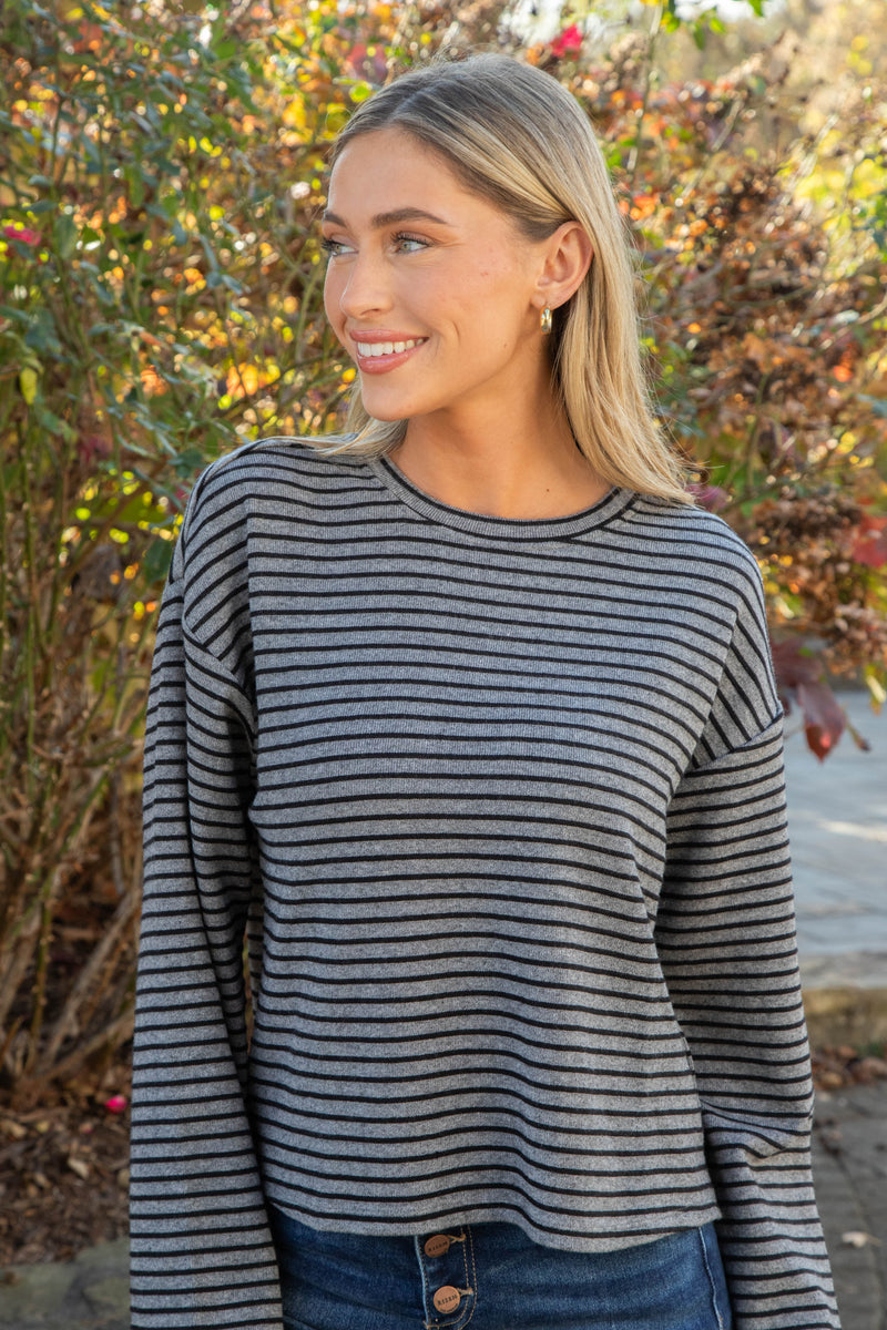 Textured Ottoman Striped Popover, Heather Grey/Black | Sanctuary