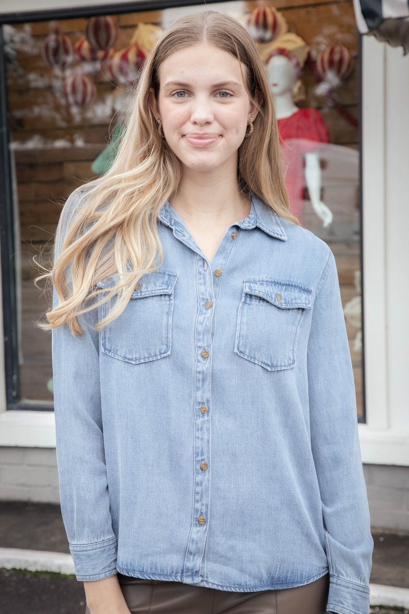 William Button Down Denim Shirt, Light Skyfall | Velvet Heart