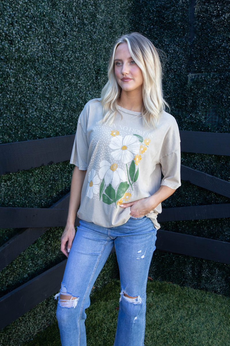 No Rain No Flowers Graphic Tee, Mineral Sand