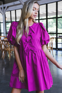 Lea Puff Sleeve Babydoll Dress, Plum