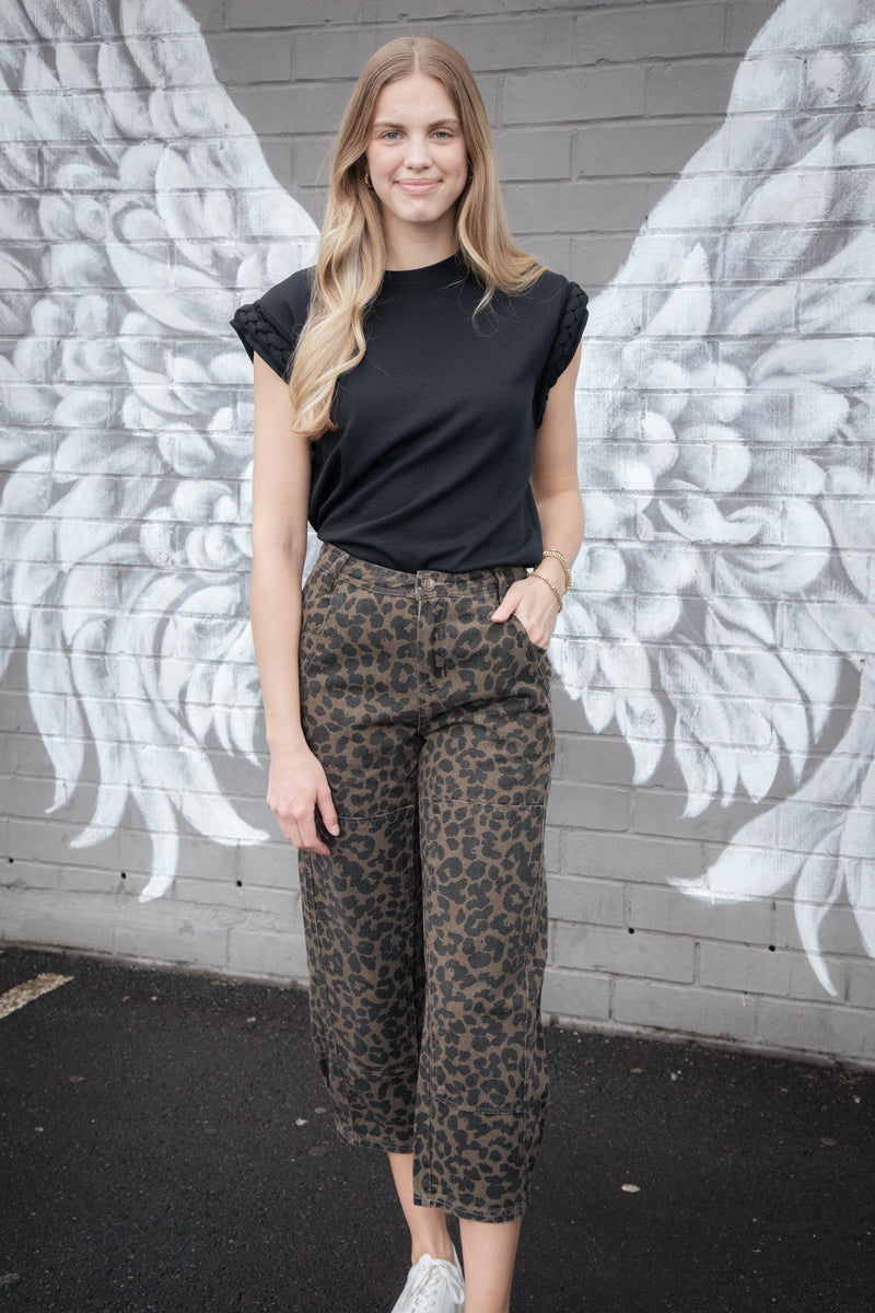 Aurelie Twill Barrel Pants, Mocha Leopard