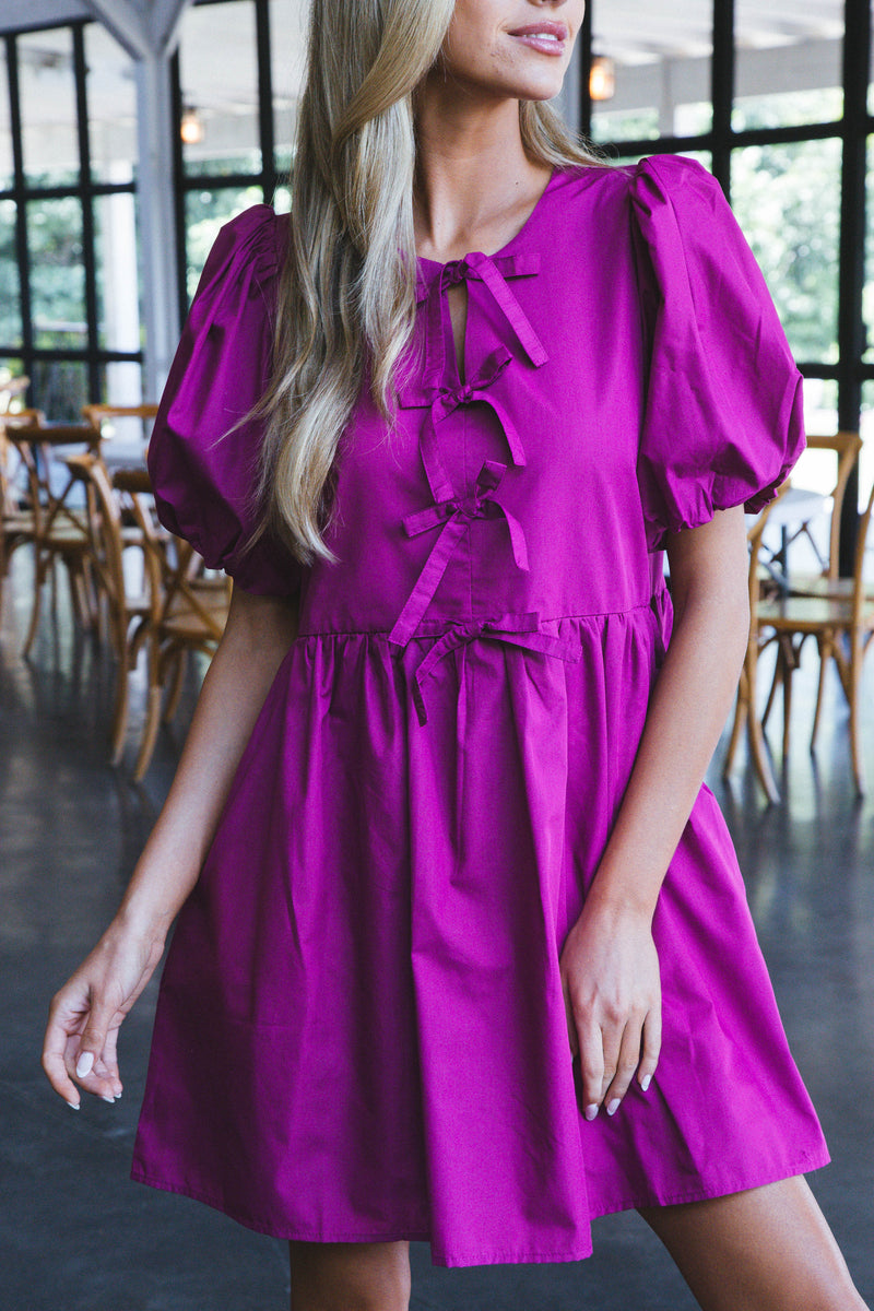 Lea Puff Sleeve Babydoll Dress, Plum