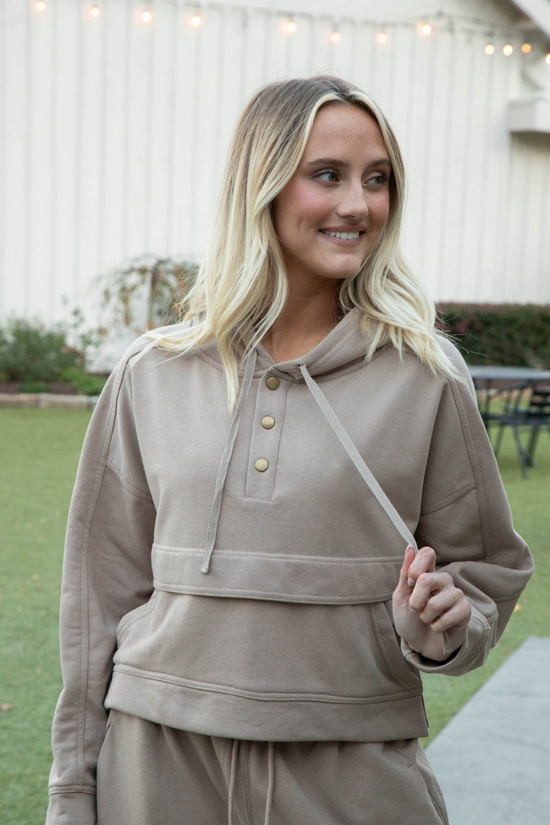 Casey Button Neck Sweatshirt, Mocha