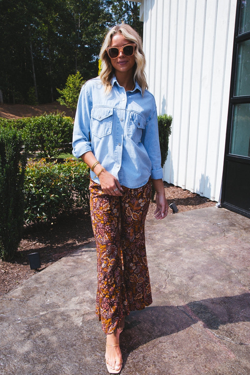 Oversized Tapestry Floral Denim Jacket