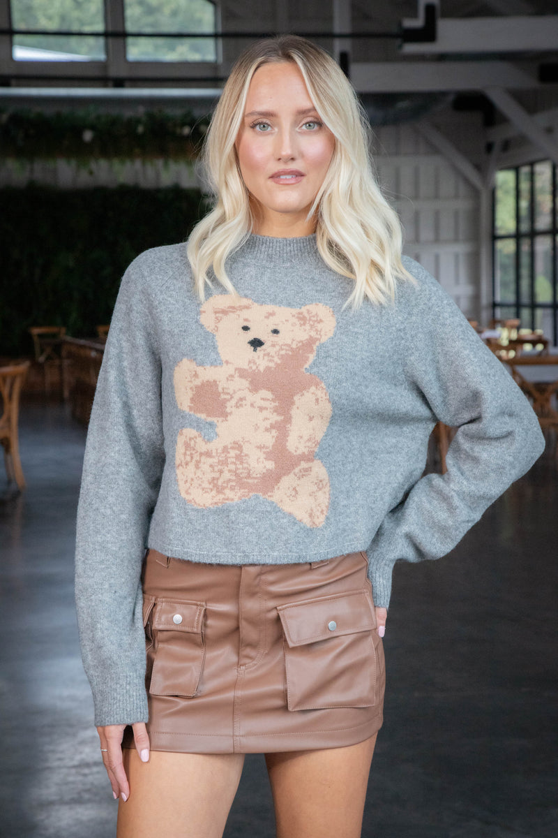 Bear Pullover Sweater, Grey