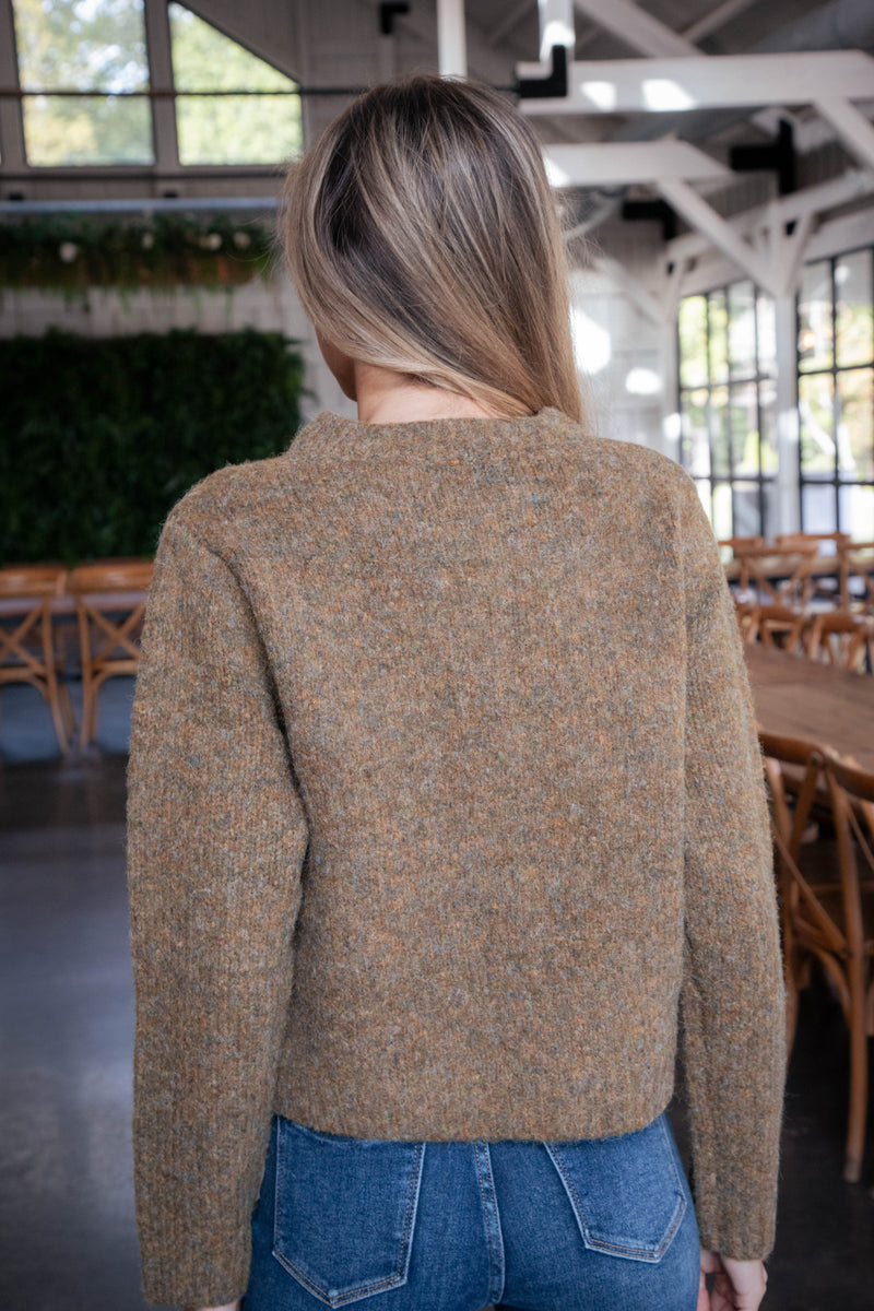 Delanie Button Detail Boucle Cardigan, Olive