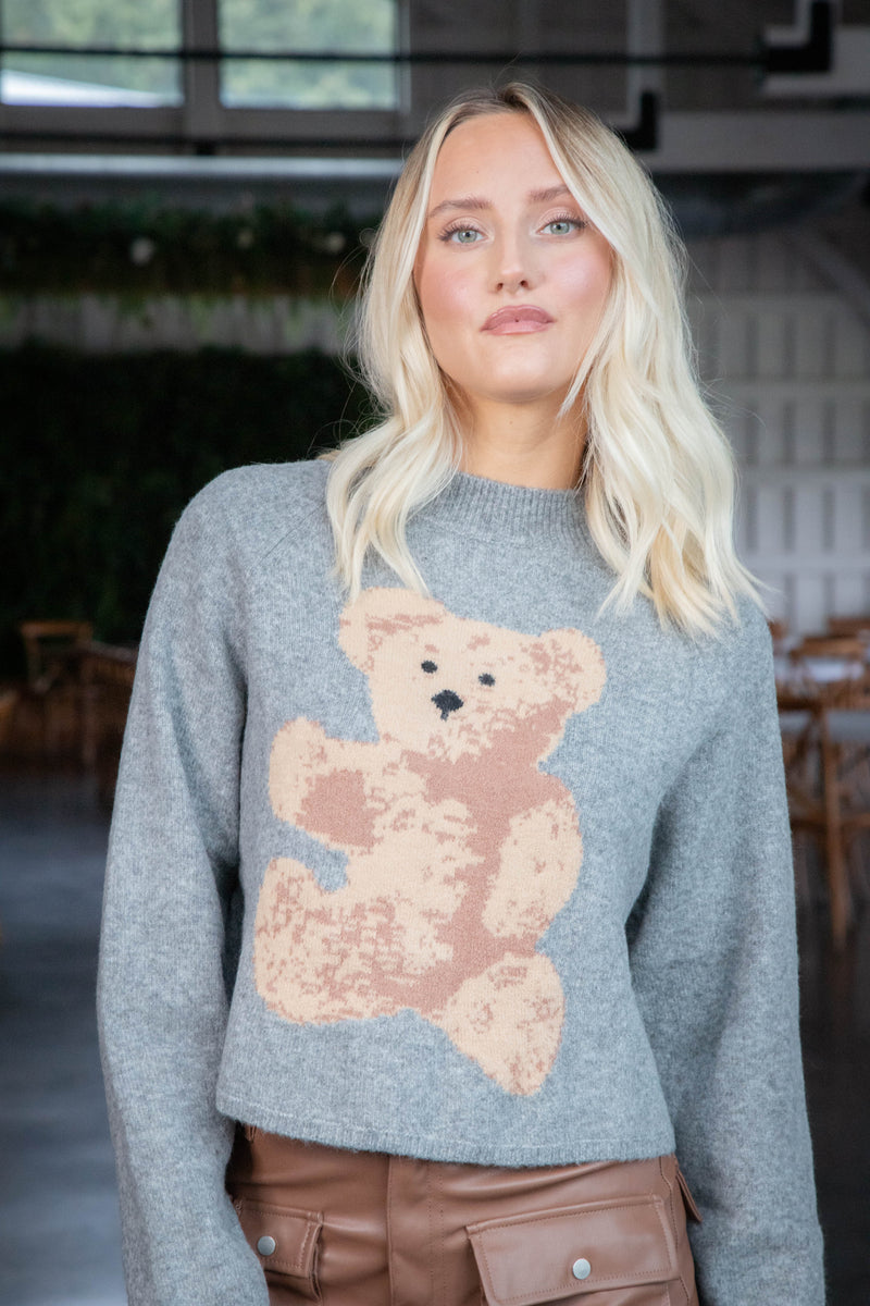 Bear Pullover Sweater, Grey