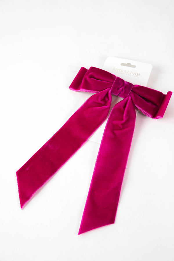 Velvet Bow Clip, Pink