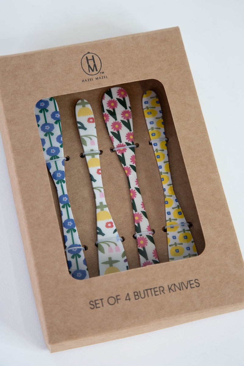 Enameled Canape Knife Set, Floral