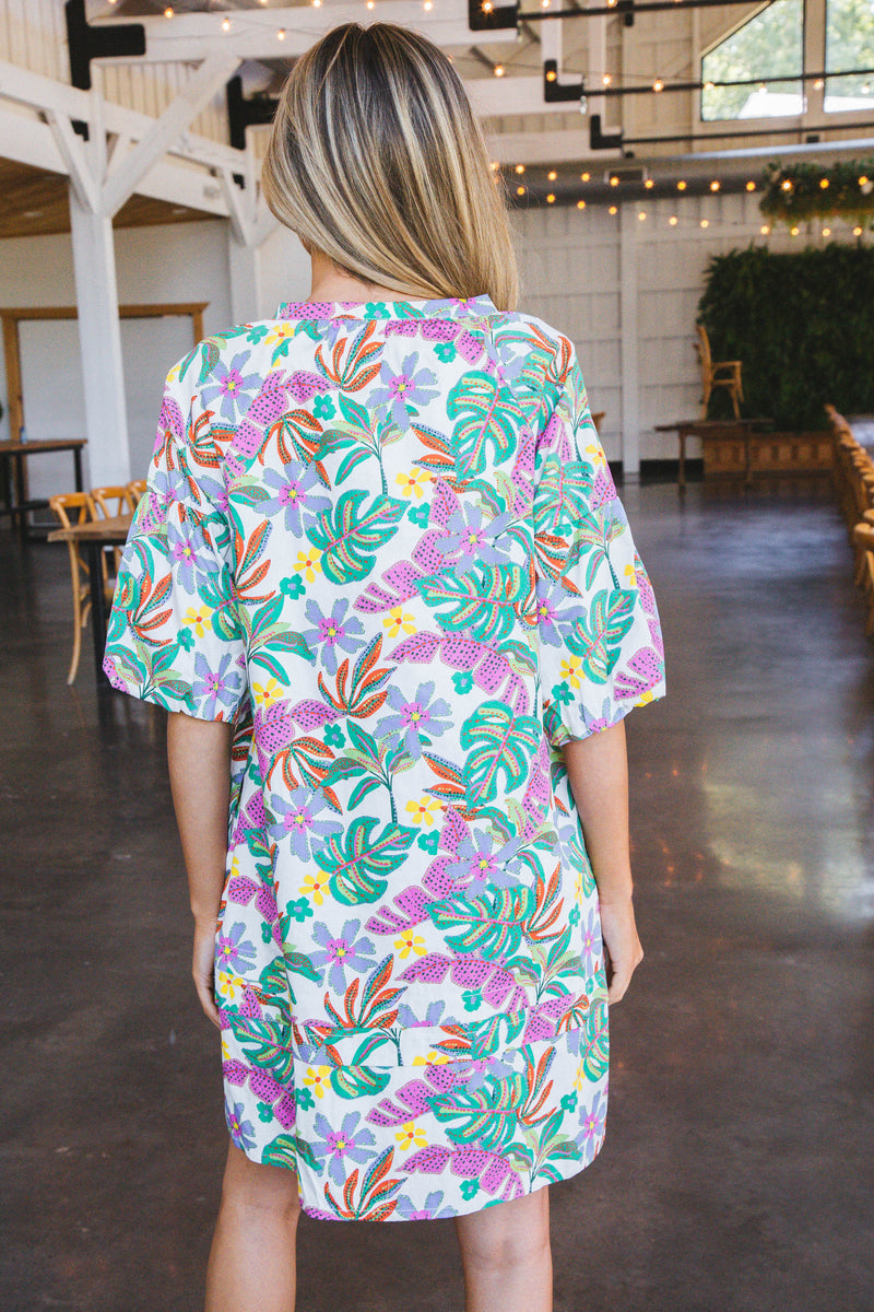 Maisy Tropical Print Dress, Cream Multi