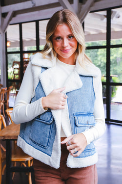 Anne Stone Washed Sherpa Vest, Denim