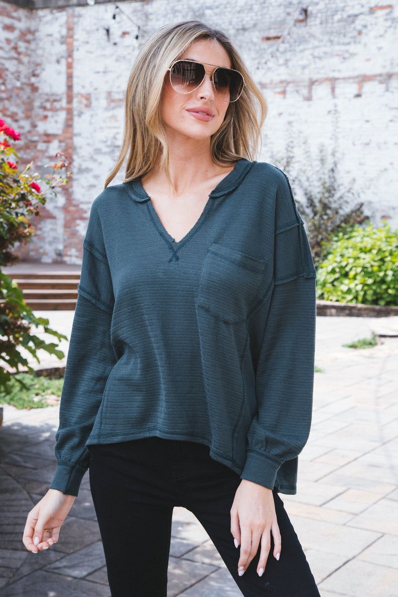 Good Luck Patchwork Knit Top, Hunter Green – North & Main Clothing