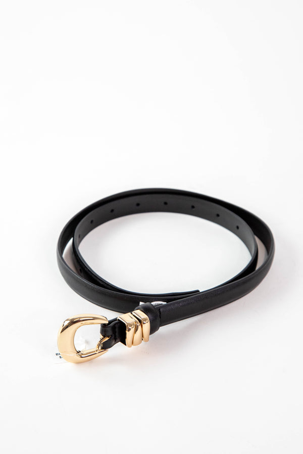 Shira Thin Leather Belt, Black