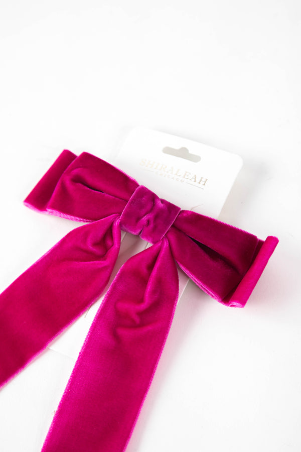 Velvet Bow Clip, Pink