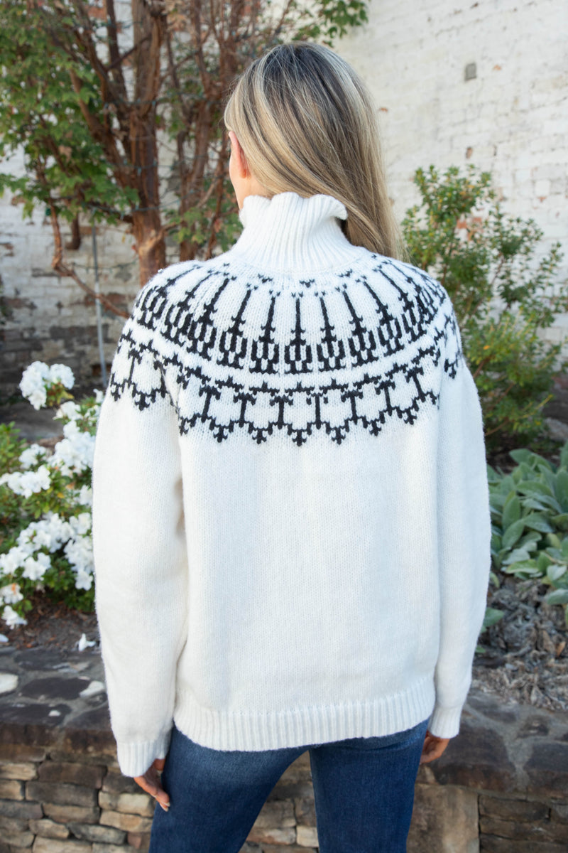 Jodi Fair Isle Turtle Neck Sweater, White | Charlie Paige