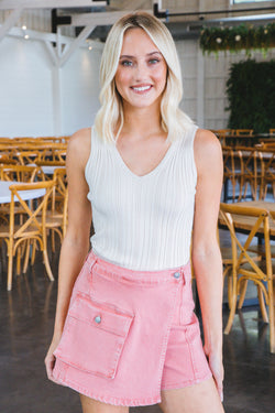 Gracie Denim Cargo Skort, Rose Pink