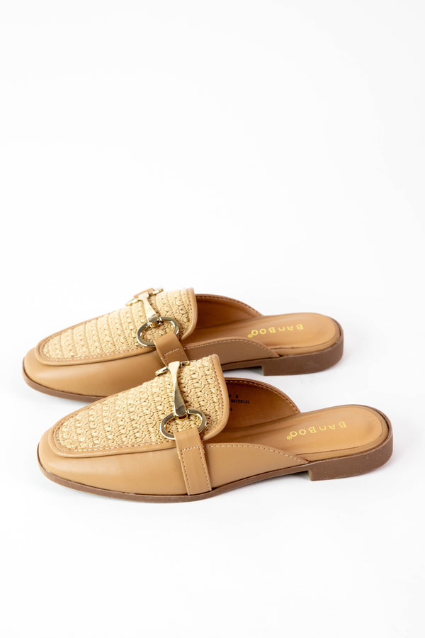 Stakes Horsebit Mule, Tan Woven