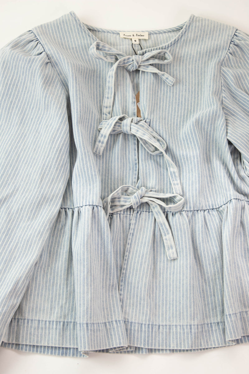 Zaria Bow Tie Blouse, Denim Stripe