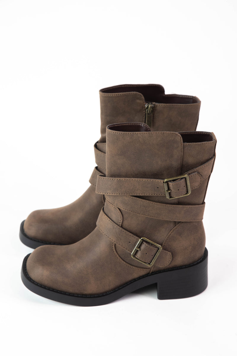 Tacoma Buckle Strap Engineer Boot, Dark Taupe